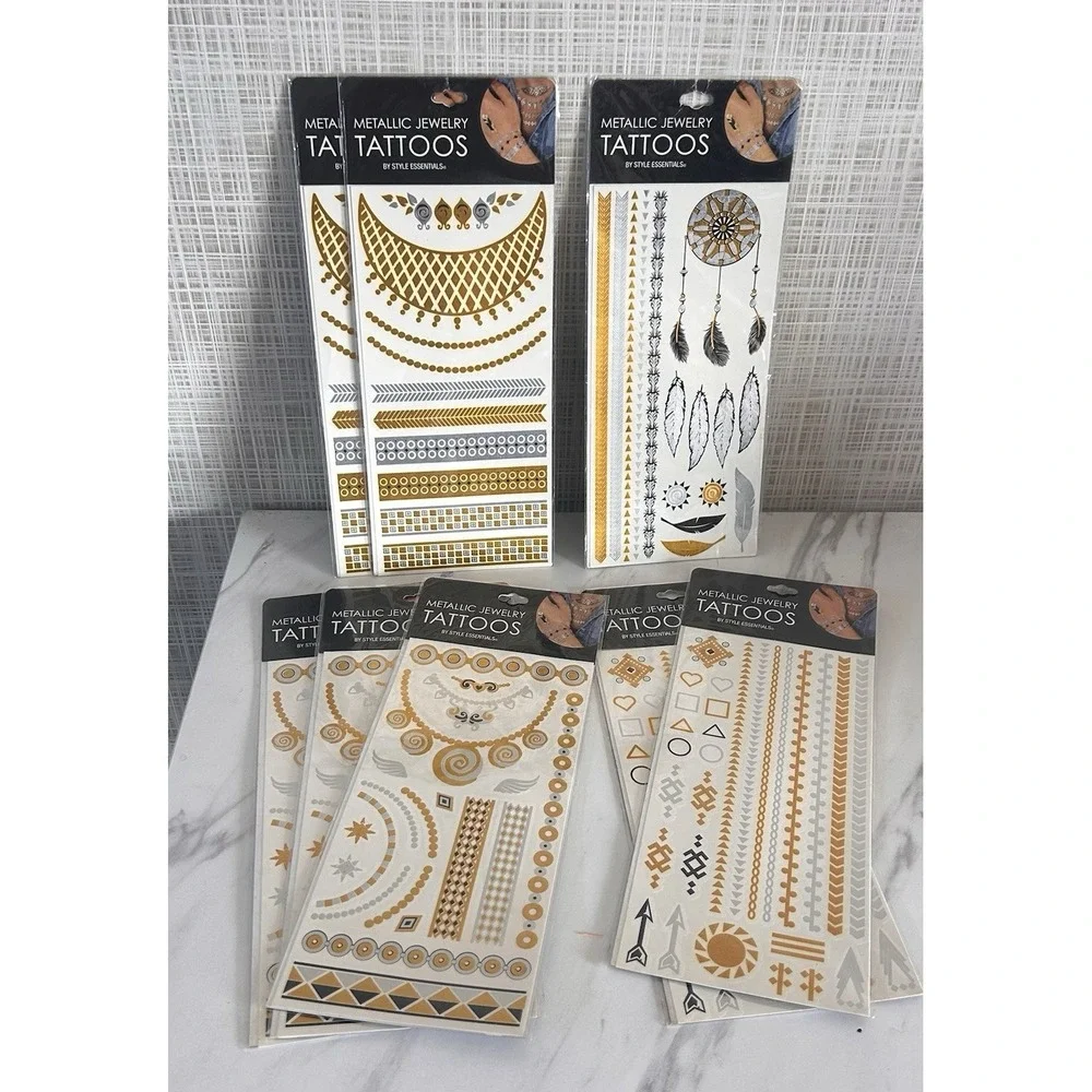 Metallic‎ Jewelry Tattoos Gold Silver Temporary Costume Concert Bundle of 8 TT